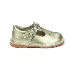 L'Amour Gold Metallic T-Strap Shoes Size 10